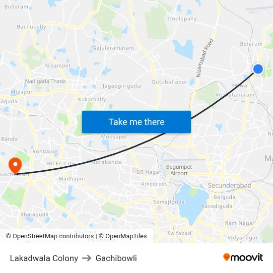 Lakadwala Colony to Gachibowli map