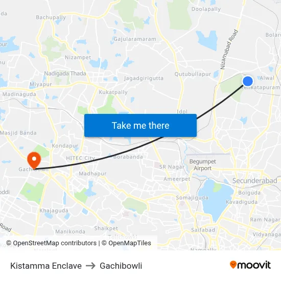 Kistamma Enclave Twd Secunderabad to Gachibowli map