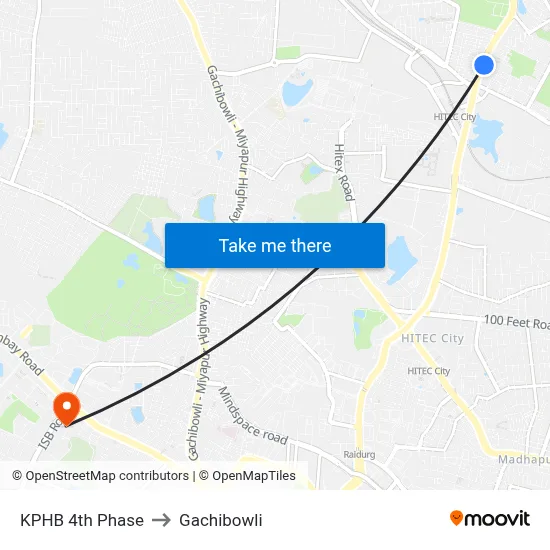 KPHB 4th Phase to Gachibowli map