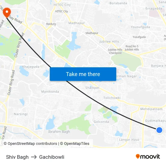 Shiv Bagh to Gachibowli map