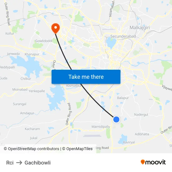 Rci to Gachibowli map