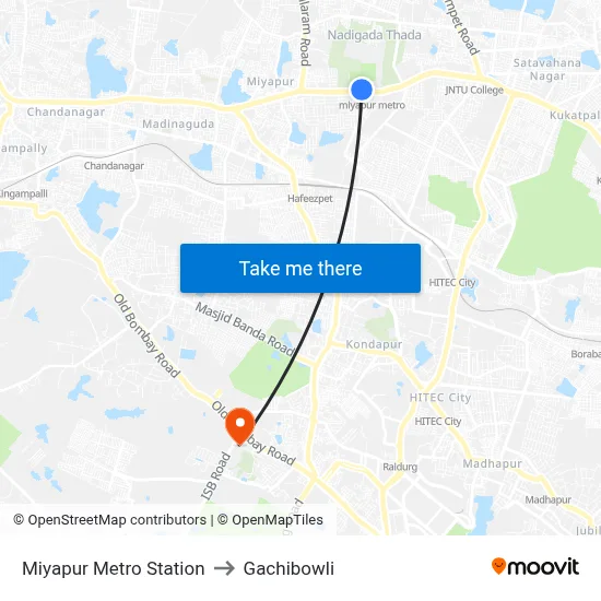 Miyapur Metro Station to Gachibowli map