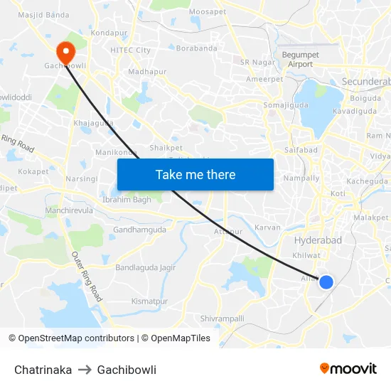 Chatrinaka Twd Huppuguda to Gachibowli map