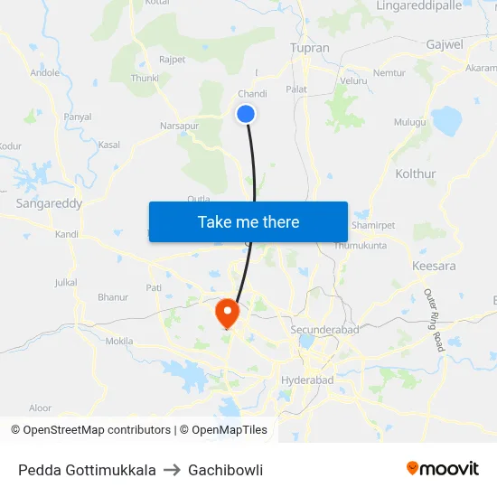 Pedda Gottimukkala to Gachibowli map