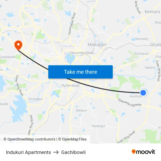 Indukuri Apartments to Gachibowli map