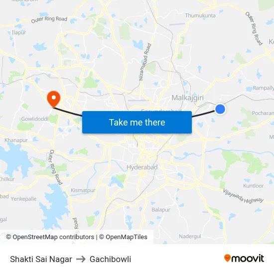 Shakti Sai Nagar to Gachibowli map
