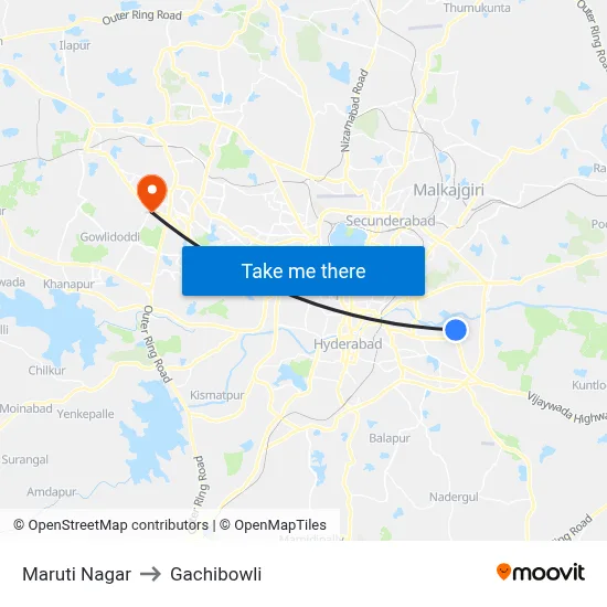 Maruti Nagar to Gachibowli map