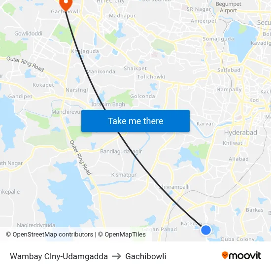 Wambay Clny-Udamgadda to Gachibowli map