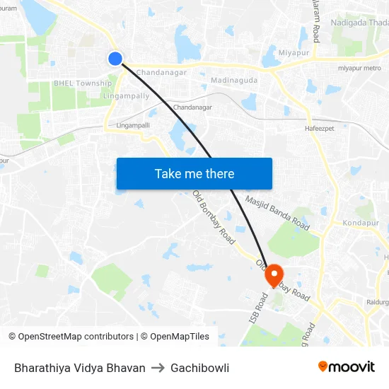 Bharathiya Vidya Bhavan to Gachibowli map