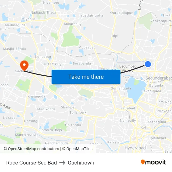 Race Course-Sec Bad to Gachibowli map