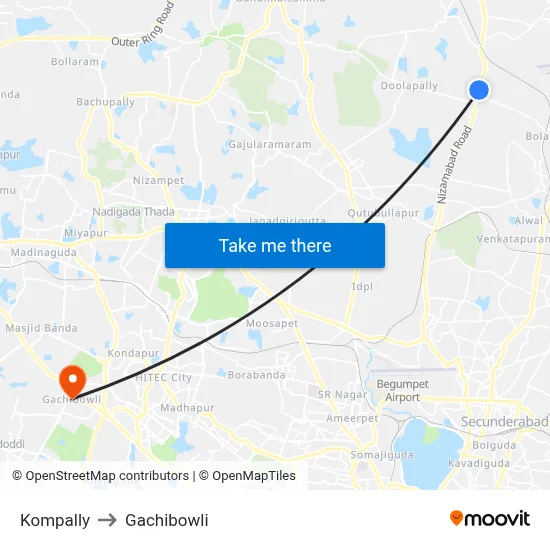 Kompally Twd Medchal to Gachibowli map