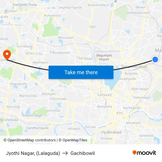 Jyothi Nagar Twd Anadbagh to Gachibowli map