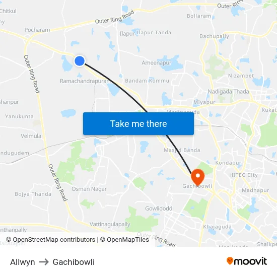 Allwyn Twd Miyapur to Gachibowli map
