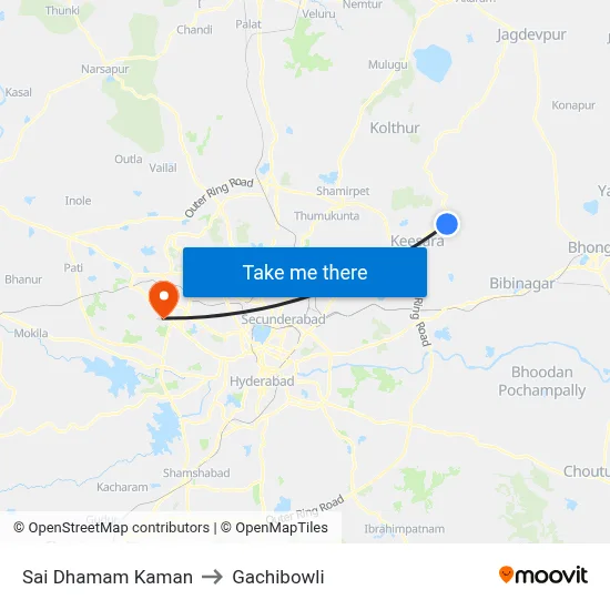 Sai Dhamam Kaman to Gachibowli map