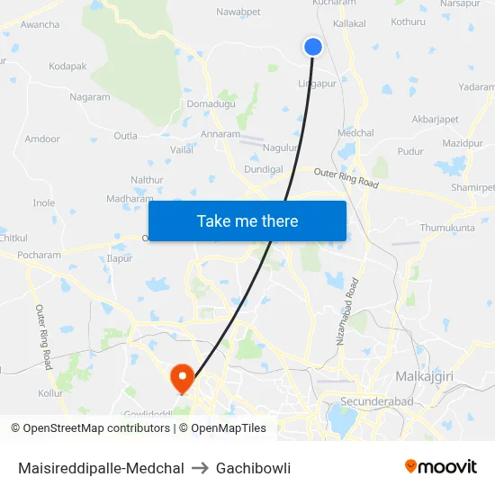 Maisireddipalle-Medchal to Gachibowli map