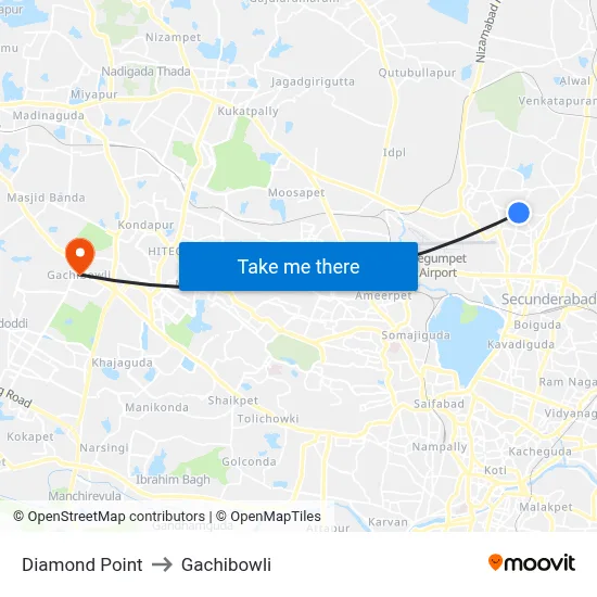 Diamond Point to Gachibowli map