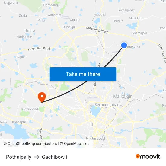 Pothaipally to Gachibowli map