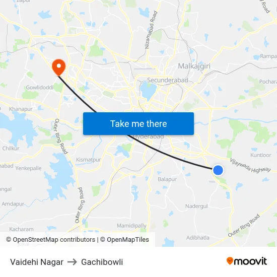 Vaidehi Nagar to Gachibowli map