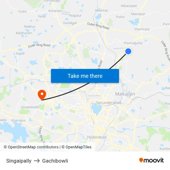 Singaipally to Gachibowli map