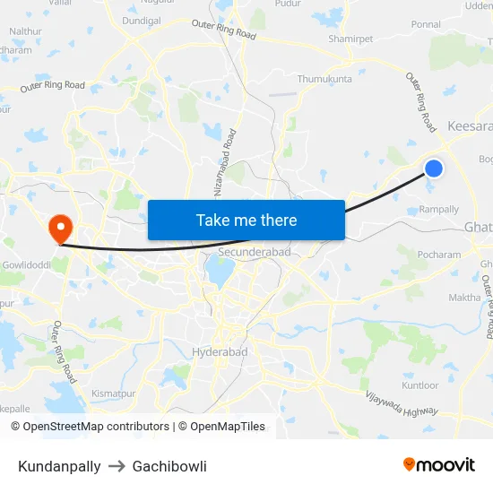 Kundanpally to Gachibowli map