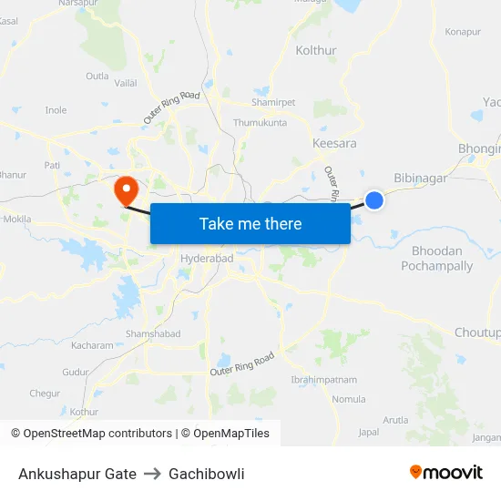 Ankushapur Gate to Gachibowli map