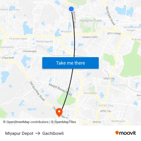 Miyapur Depot to Gachibowli map