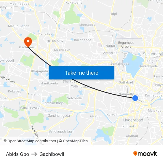 Abids Gpo to Gachibowli map