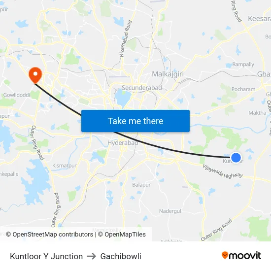 Kuntloor Y Junction to Gachibowli map