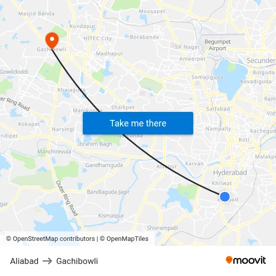 Aliabad to Gachibowli map