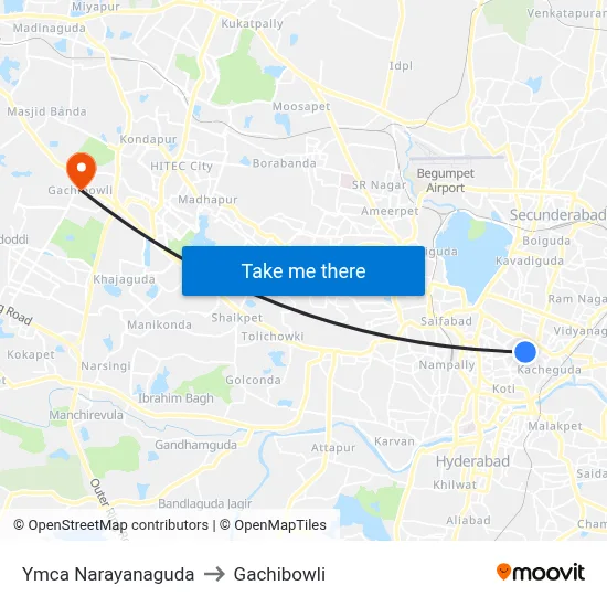 Ymca Narayanaguda to Gachibowli map