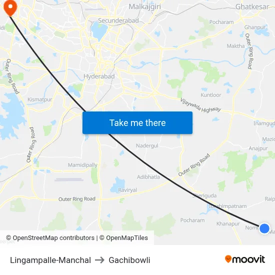 Lingampalle-Manchal to Gachibowli map