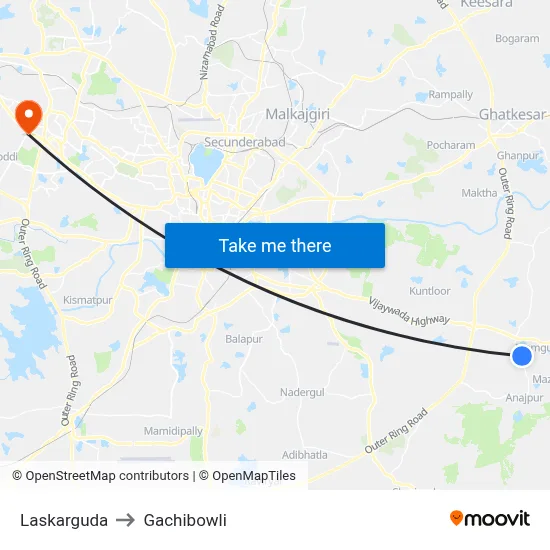 Laskarguda to Gachibowli map