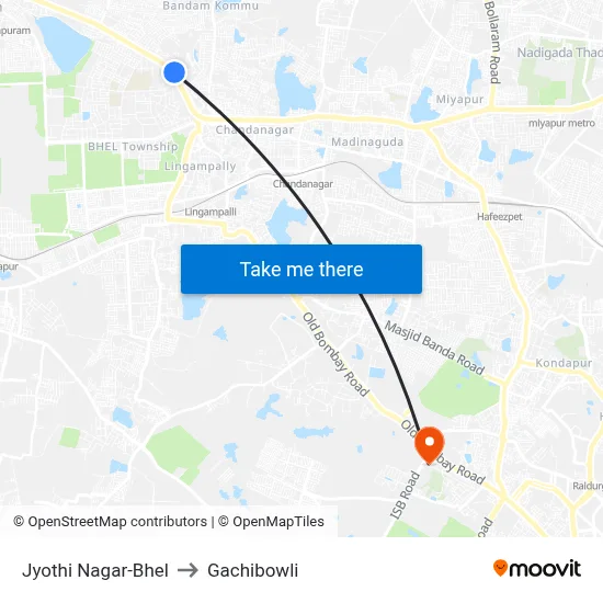 Jyothi Nagar-Bhel to Gachibowli map