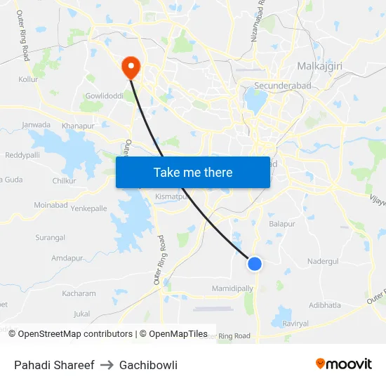 Pahadi Shareef to Gachibowli map