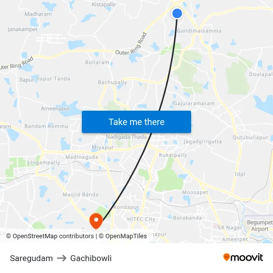 Saregudam to Gachibowli map