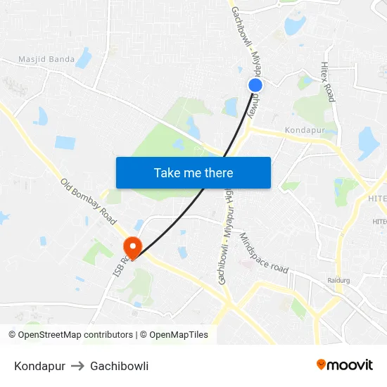 Kondapur to Gachibowli map