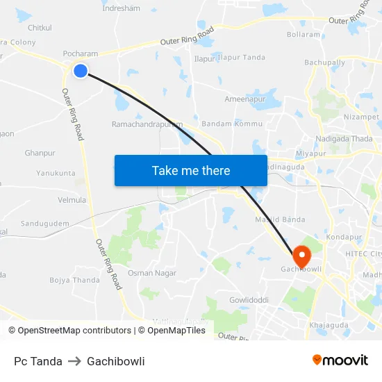 Pc Tanda to Gachibowli map