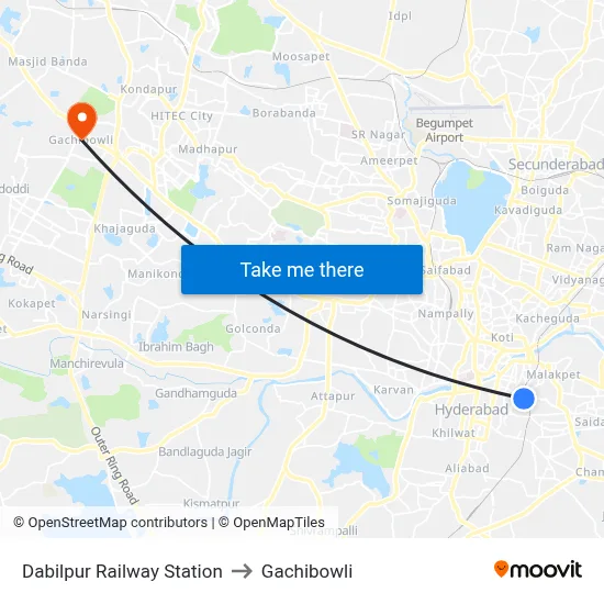 Dabilpur Railway Station to Gachibowli map