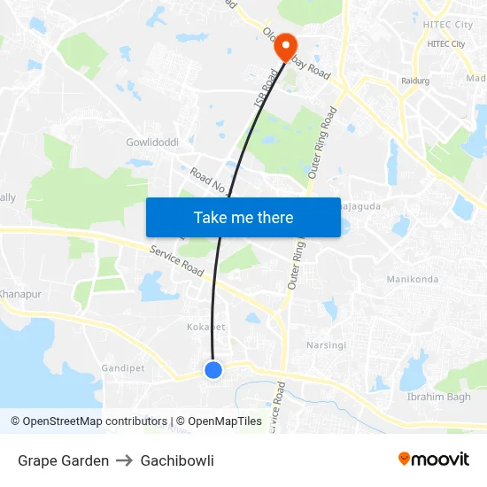 Grape Garden to Gachibowli map