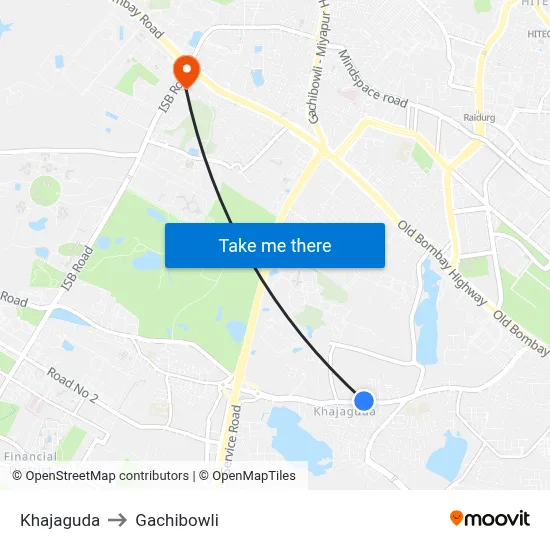 Khajaguda to Gachibowli map