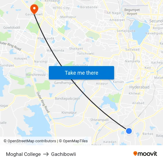 Moghal College to Gachibowli map