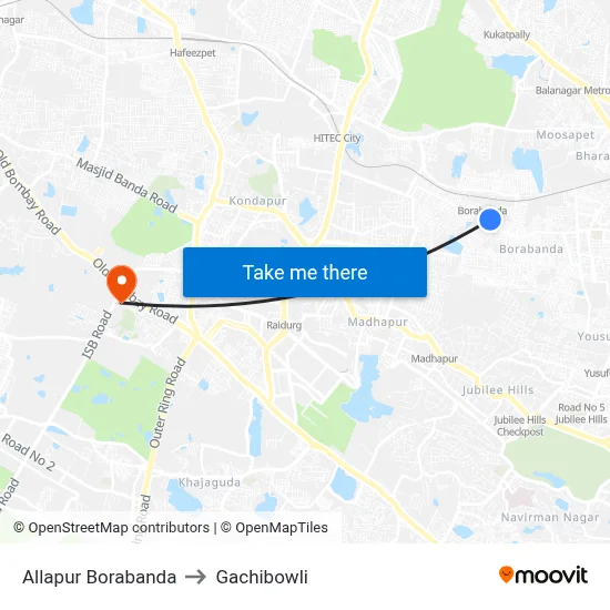 Allapur Borabanda to Gachibowli map