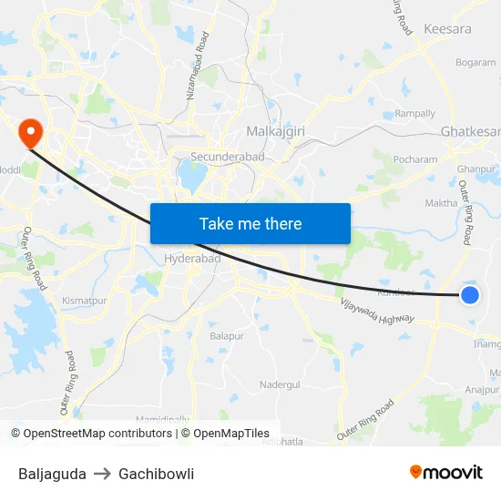Baljaguda to Gachibowli map