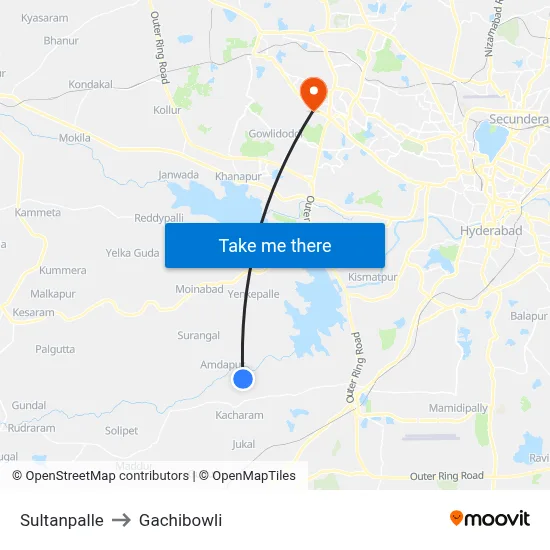 Sultanpalle to Gachibowli map