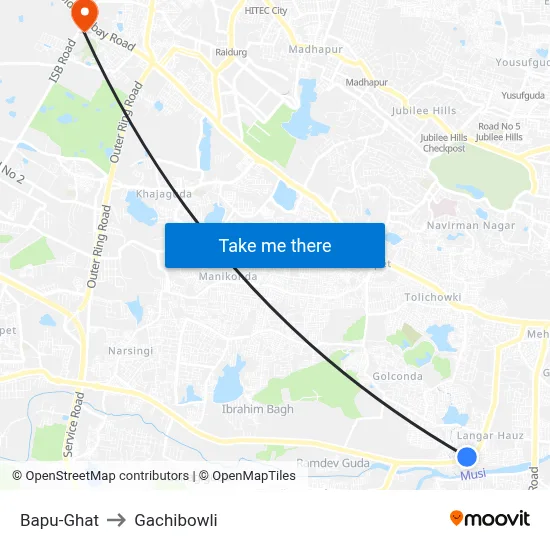 Bapu-Ghat to Gachibowli map