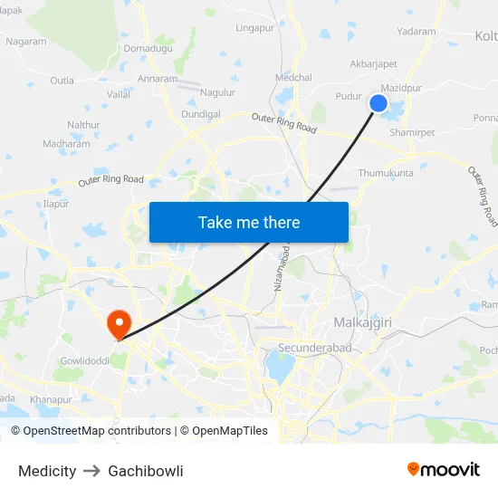 Medicity to Gachibowli map