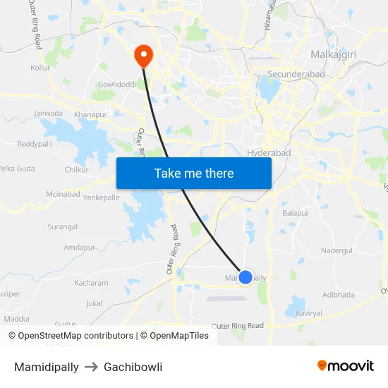 Mamidipally to Gachibowli map