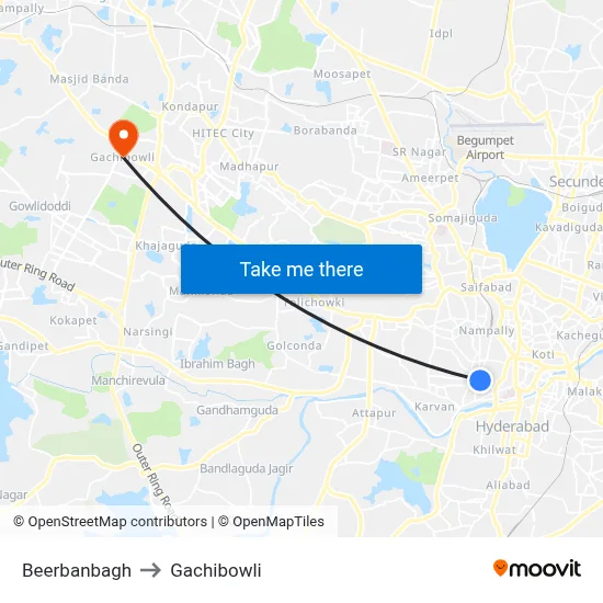 Beerbanbagh to Gachibowli map