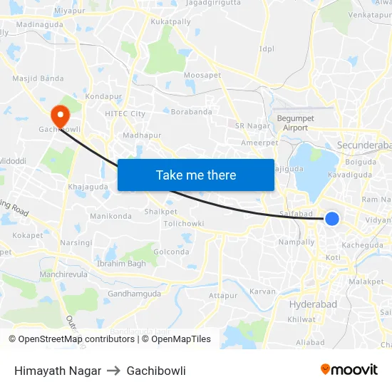 Himayathnagar Twd Mehdipatnam to Gachibowli map