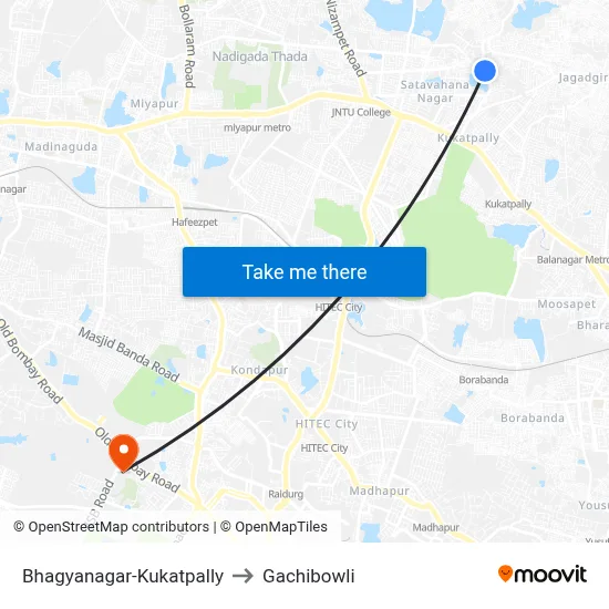 Bhagyanagar Twd KPHB to Gachibowli map